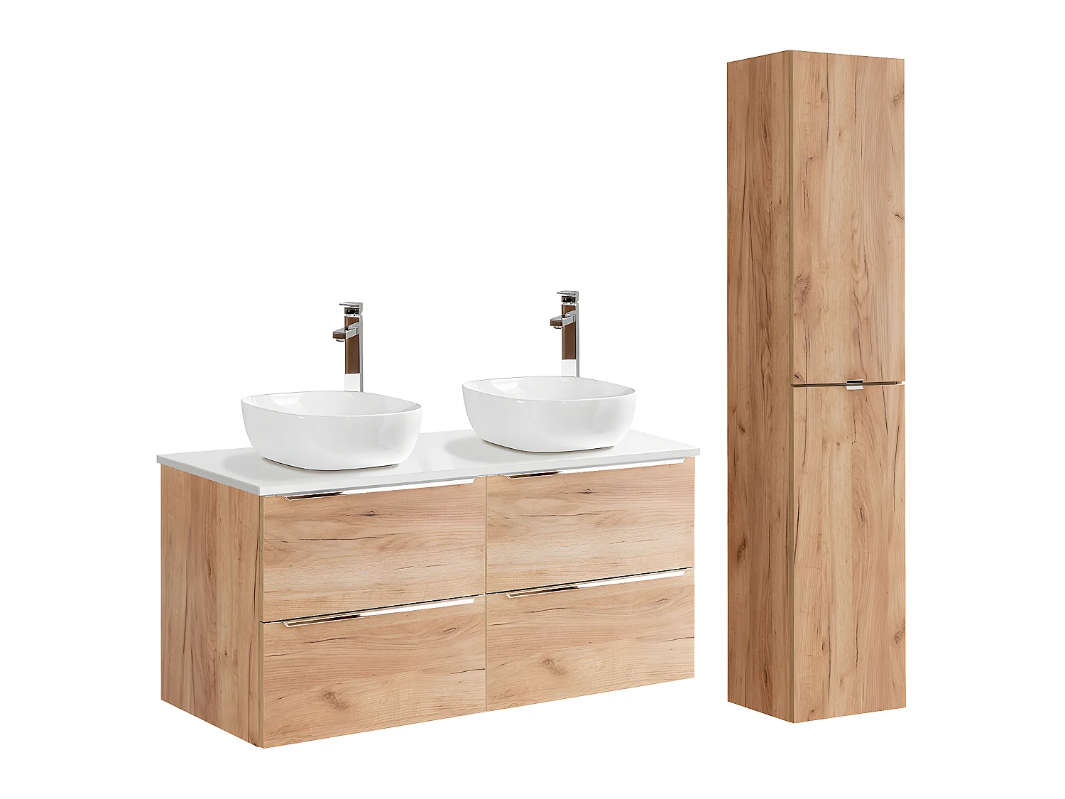 Conjunto mueble lavabo doble 120cm y columna April Madera y Blanco