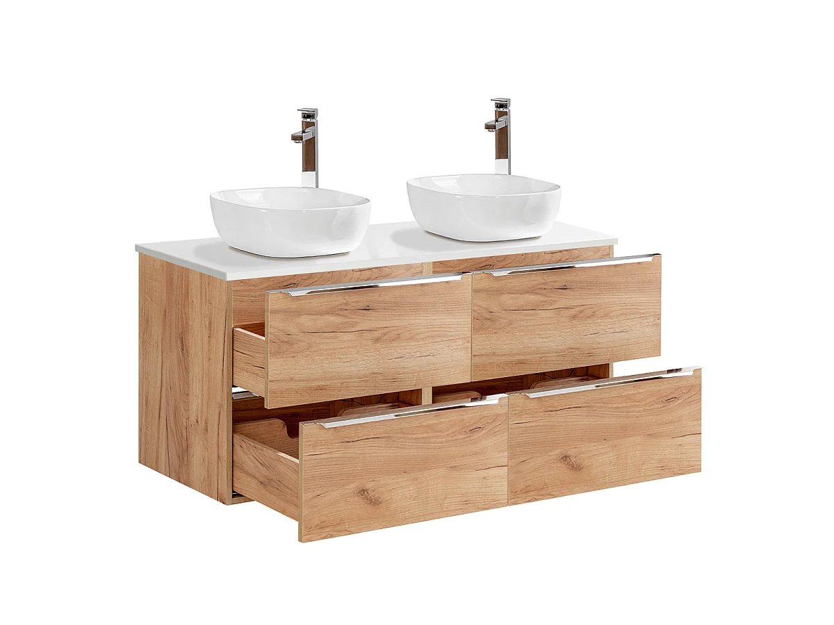 Ensemble meuble double vasque 120cm et colonne April Bois et Blanc