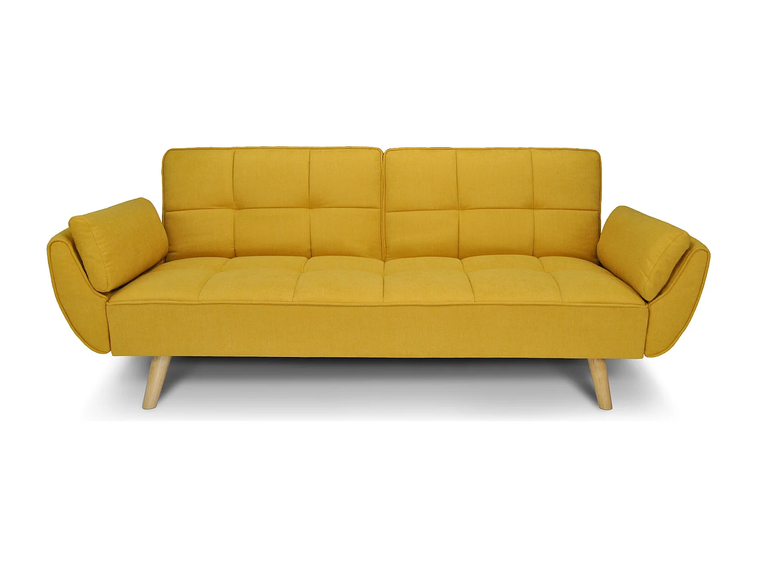 Divano letto clic clac in tessuto vellutato giallo - Ambra piede legno naturale