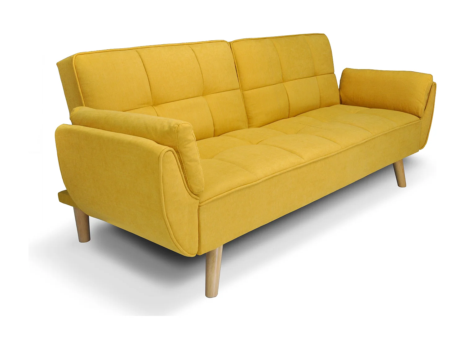 Divano letto clic clac in tessuto vellutato giallo - Ambra piede legno naturale