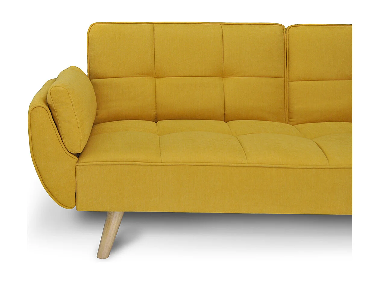 Divano letto clic clac in tessuto vellutato giallo - Ambra piede legno naturale