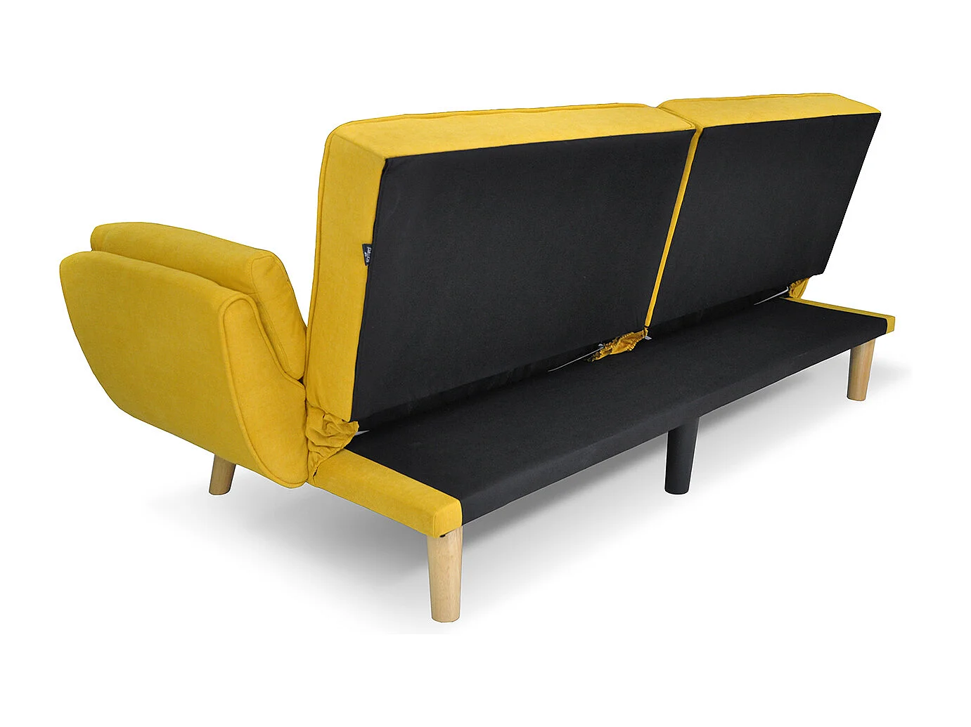 Divano letto clic clac in tessuto vellutato giallo - Ambra piede legno naturale
