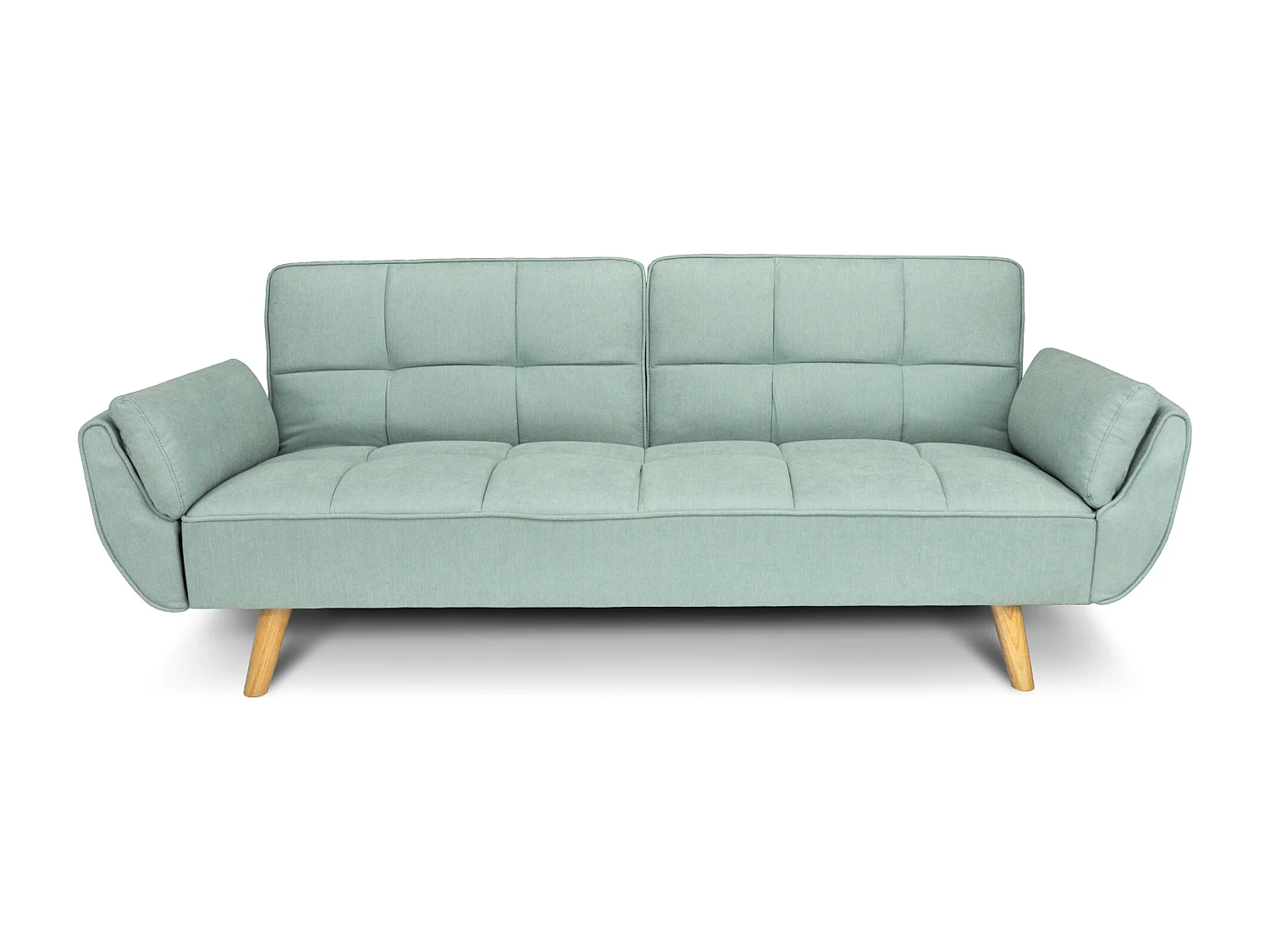 Divano letto clic clac in tessuto vellutato verde tiffany - Ambra piede legno naturale