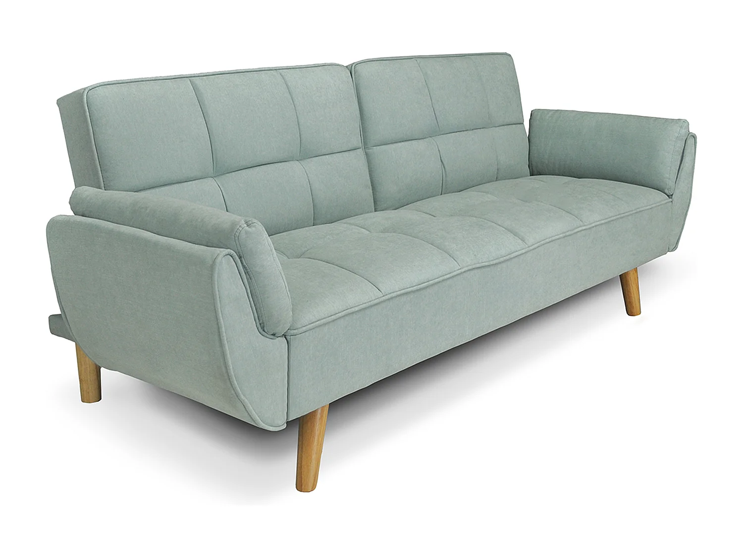 Divano letto clic clac in tessuto vellutato verde tiffany - Ambra piede legno naturale