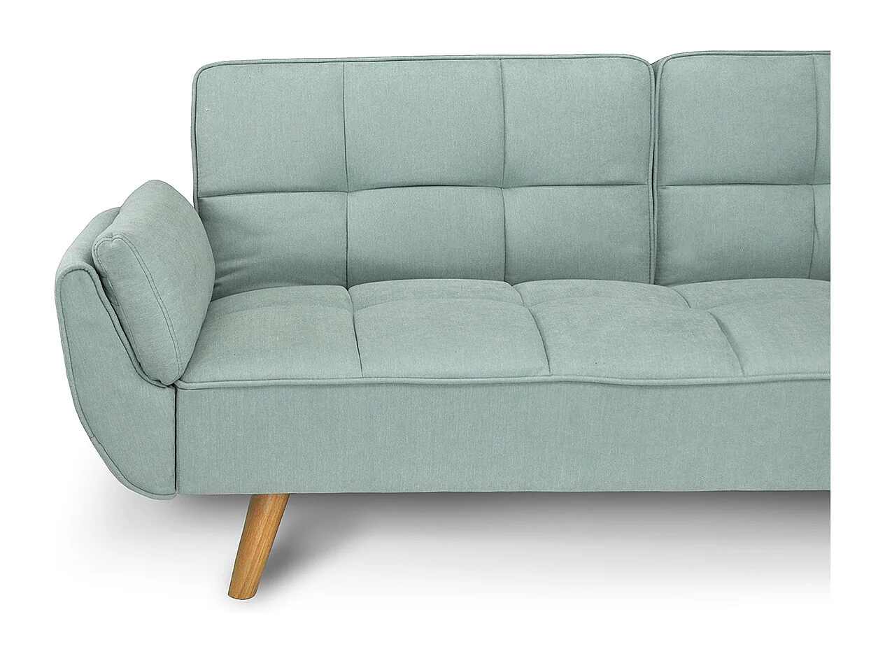 Divano letto clic clac in tessuto vellutato verde tiffany - Ambra piede legno naturale