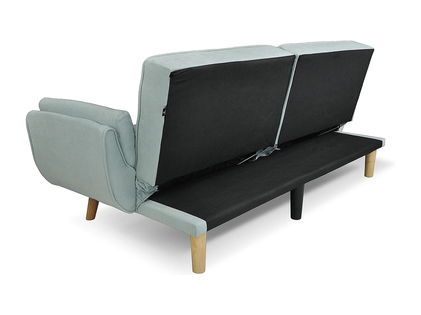 Divano letto clic clac in tessuto vellutato verde tiffany - Ambra piede legno naturale