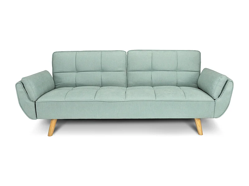 Divano letto clic clac in tessuto vellutato verde tiffany - Ambra piede legno naturale