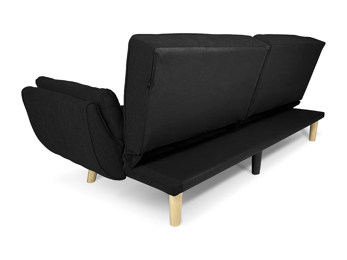 Divano letto clic clac in tessuto vellutato nero - Ambra piede legno naturale