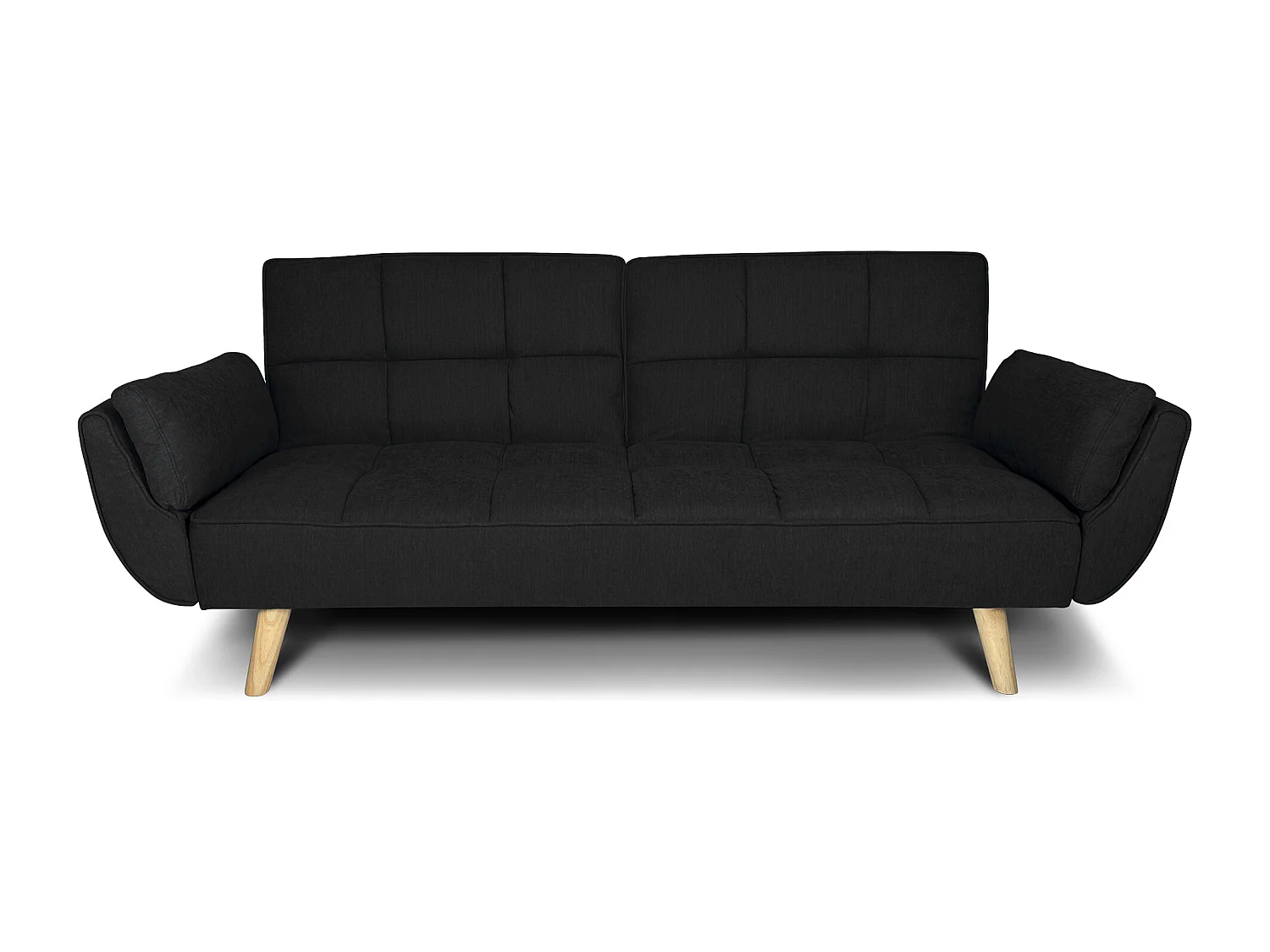 Divano letto clic clac in tessuto vellutato nero - Ambra piede legno naturale