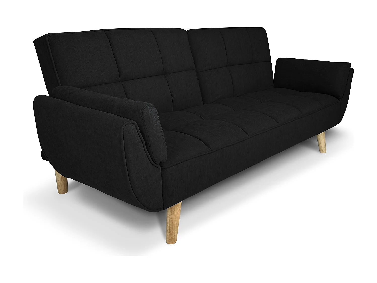 Divano letto clic clac in tessuto vellutato nero - Ambra piede legno naturale