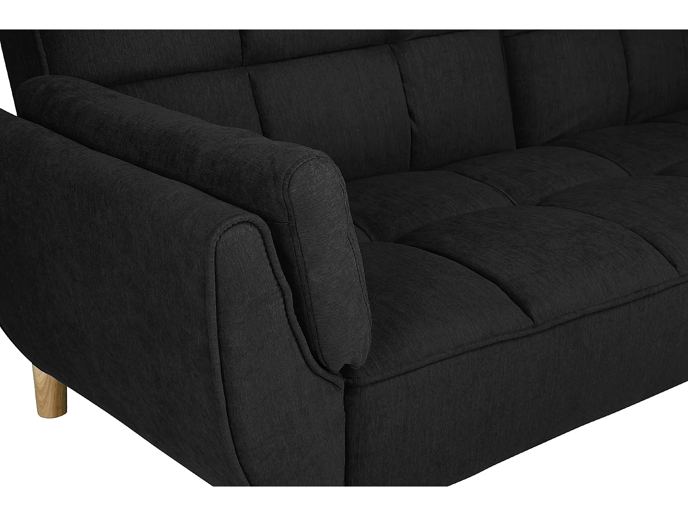 Divano letto clic clac in tessuto vellutato nero - Ambra piede legno naturale