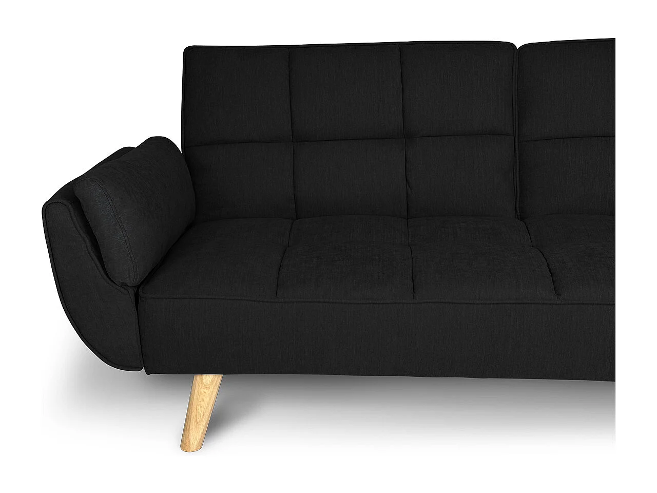 Divano letto clic clac in tessuto vellutato nero - Ambra piede legno naturale