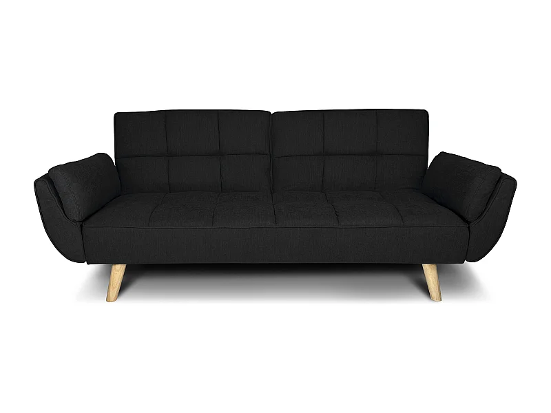 Divano letto clic clac in tessuto vellutato nero - Ambra piede legno naturale