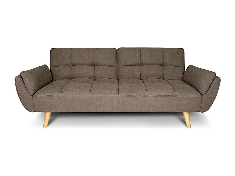 Divano letto clic clac in tessuto vellutato marrone - Ambra piede legno naturale
