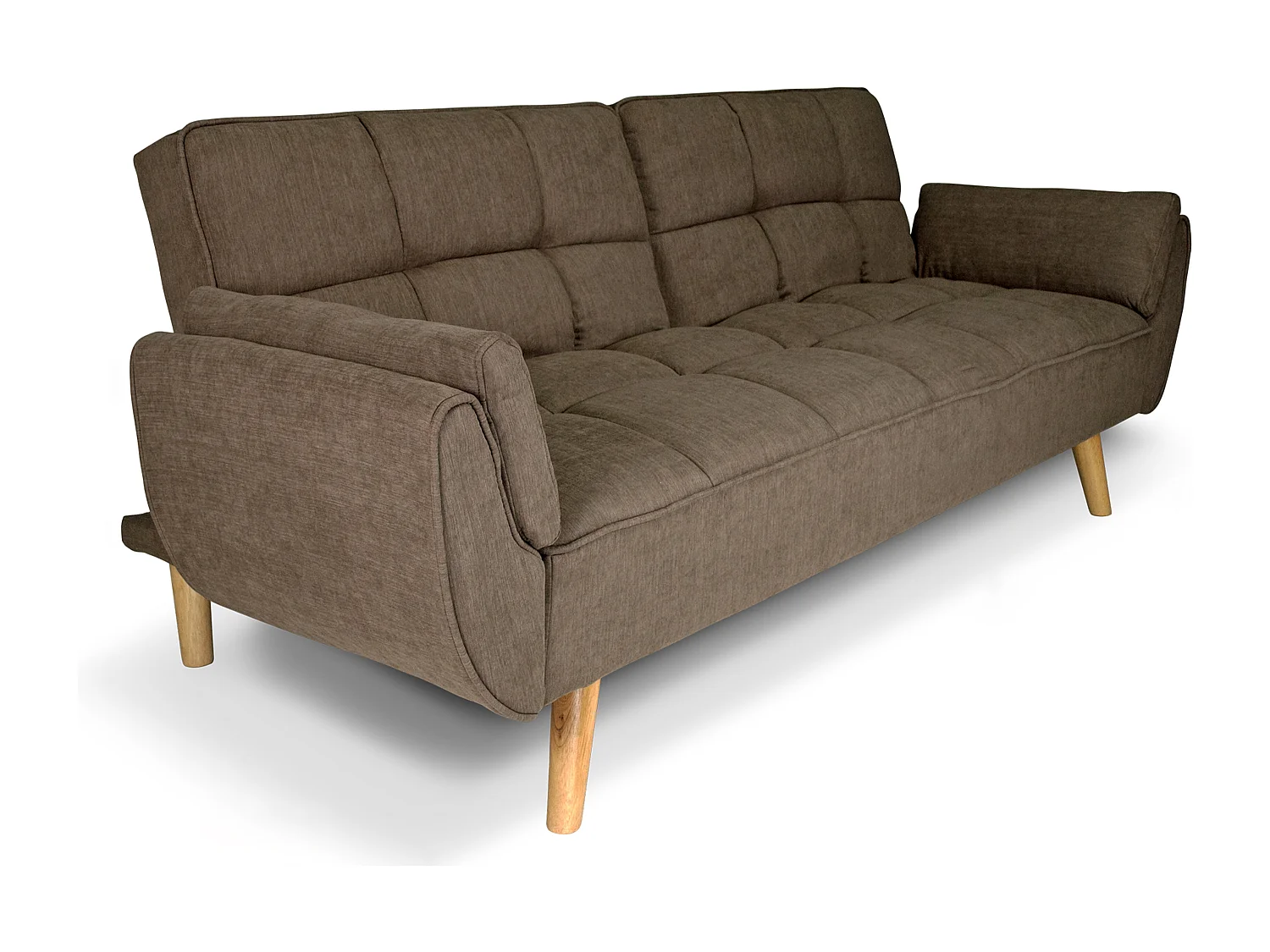 Divano letto clic clac in tessuto vellutato marrone - Ambra piede legno naturale