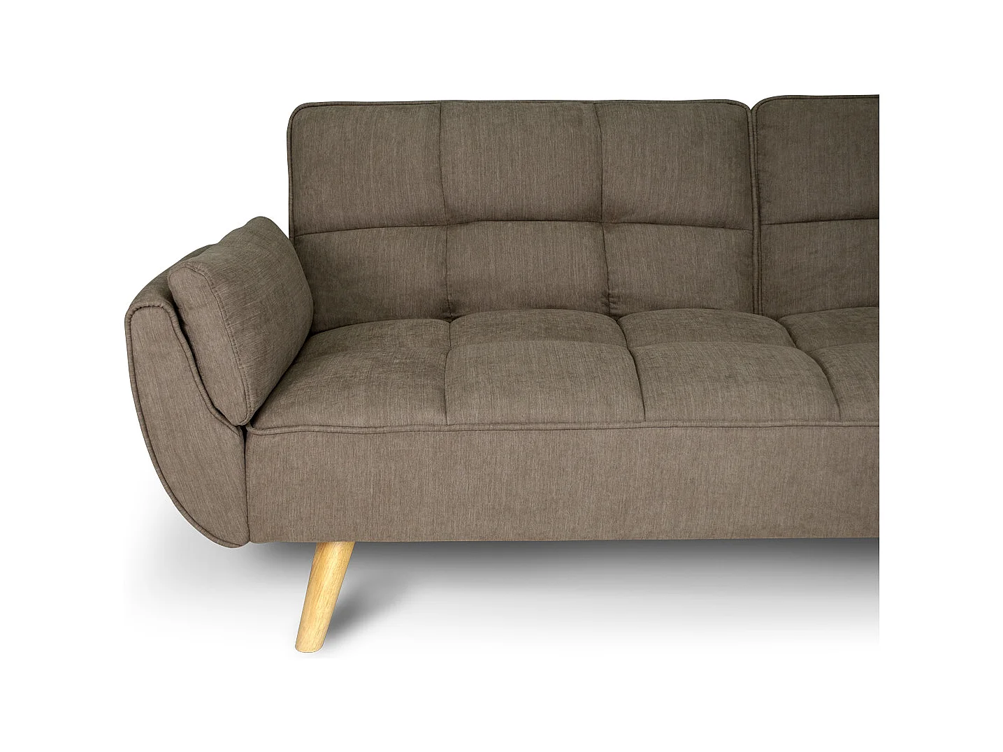 Divano letto clic clac in tessuto vellutato marrone - Ambra piede legno naturale