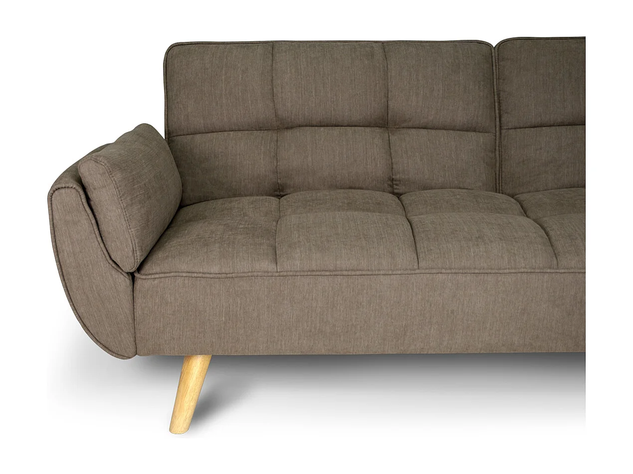 Divano letto clic clac in tessuto vellutato marrone - Ambra piede legno naturale