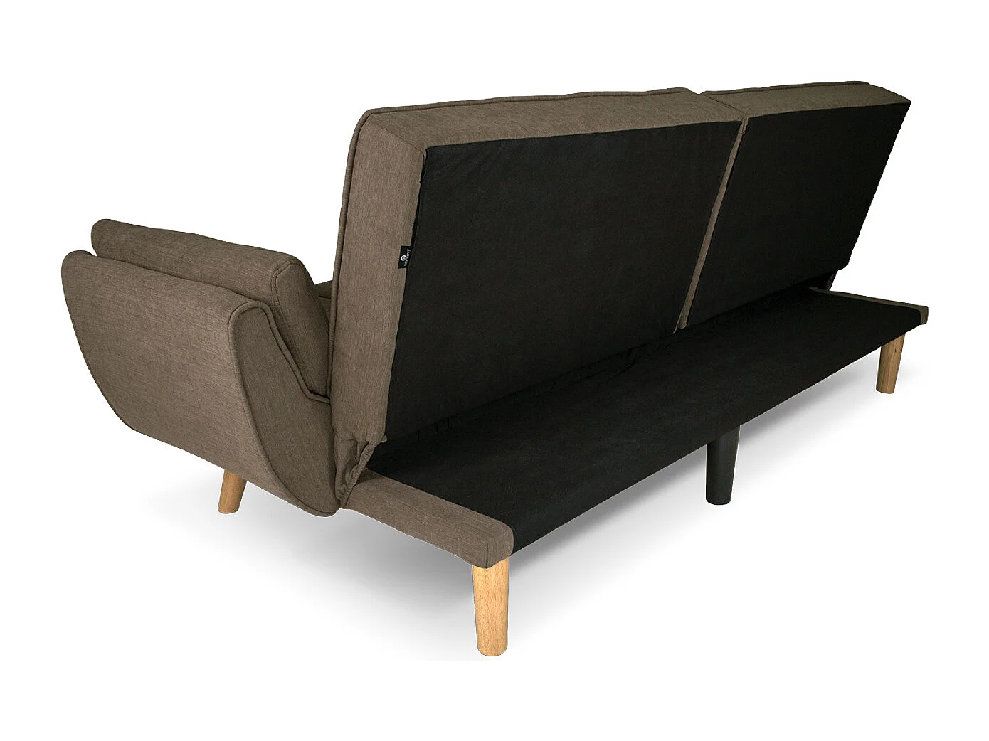 Divano letto clic clac in tessuto vellutato marrone - Ambra piede legno naturale