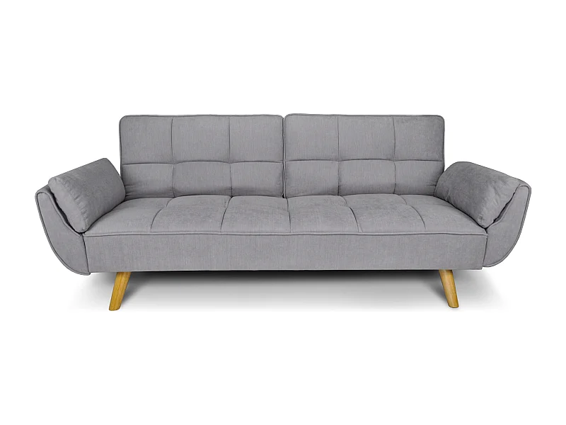 Divano letto clic clac in tessuto vellutato grigio chiaro - Ambra piede legno naturale