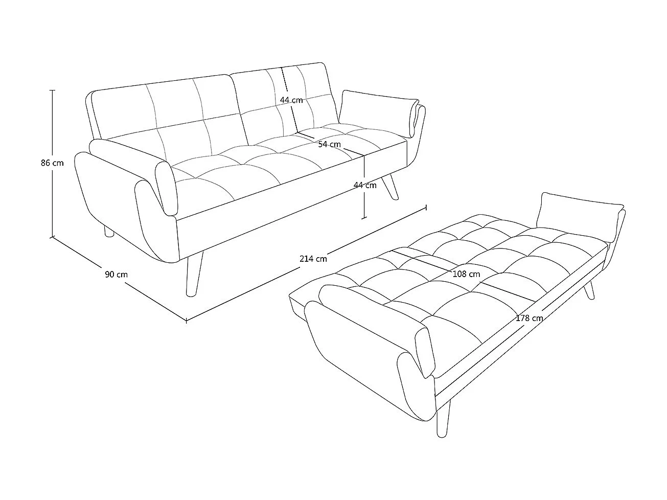 Divano letto clic clac in tessuto vellutato grigio chiaro - Ambra piede legno naturale