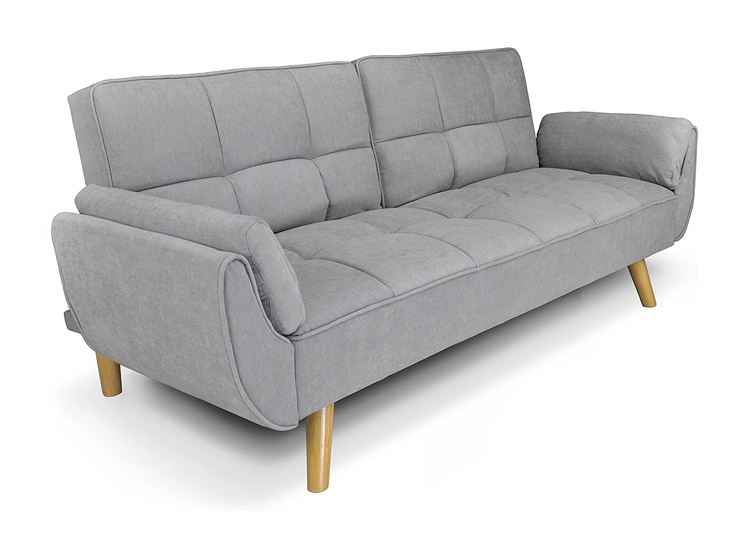 Divano letto clic clac in tessuto vellutato grigio chiaro - Ambra piede legno naturale