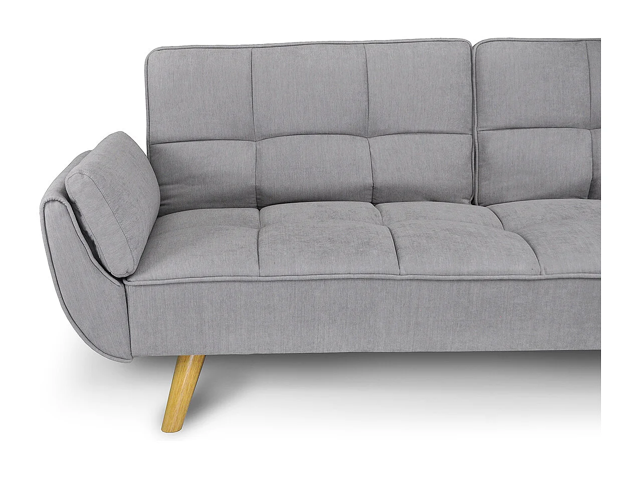 Divano letto clic clac in tessuto vellutato grigio chiaro - Ambra piede legno naturale