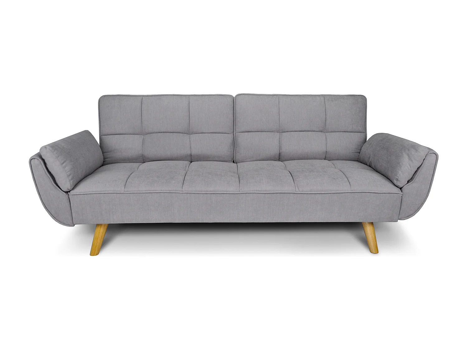 Divano letto clic clac in tessuto vellutato grigio chiaro - Ambra piede legno naturale