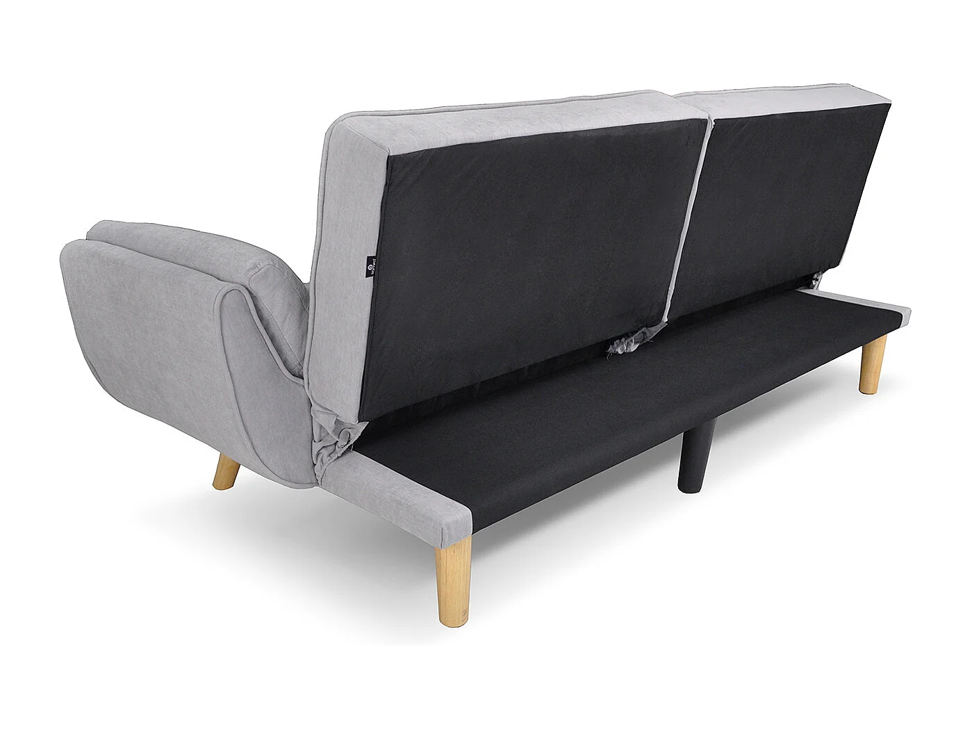 Divano letto clic clac in tessuto vellutato grigio chiaro - Ambra piede legno naturale