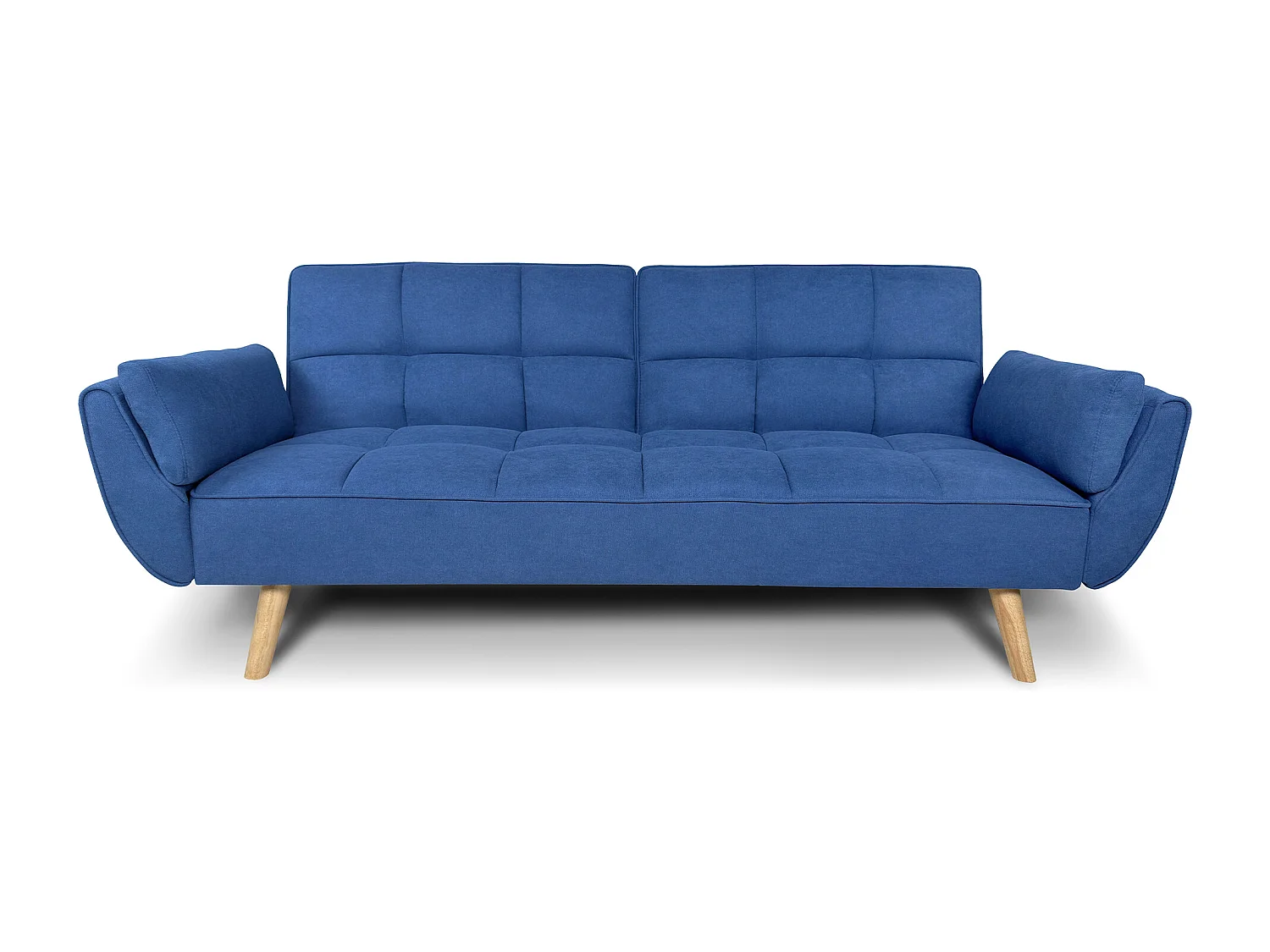 Divano letto clic clac in tessuto vellutato blu - Ambra piede legno naturale