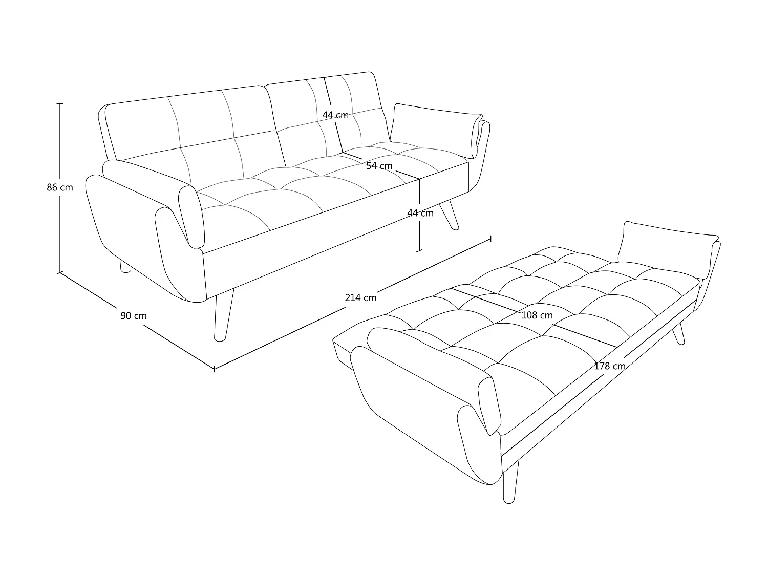 Divano letto clic clac in tessuto vellutato blu - Ambra piede legno naturale