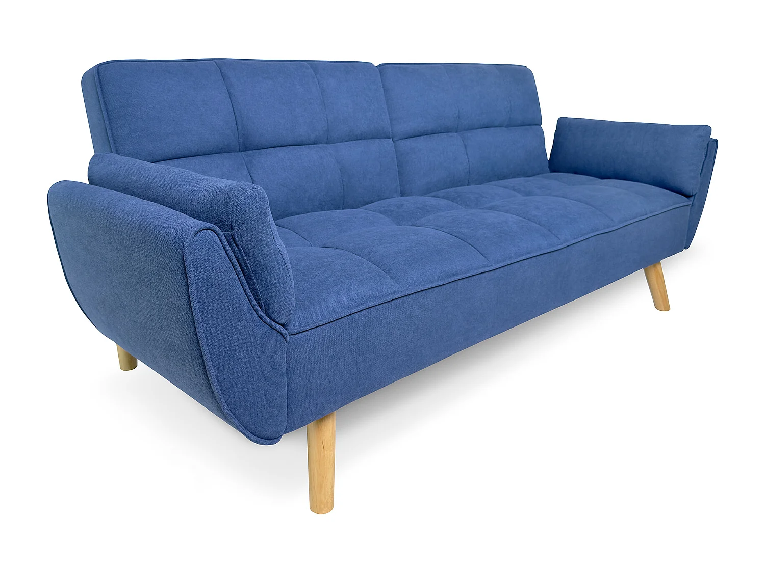 Divano letto clic clac in tessuto vellutato blu - Ambra piede legno naturale