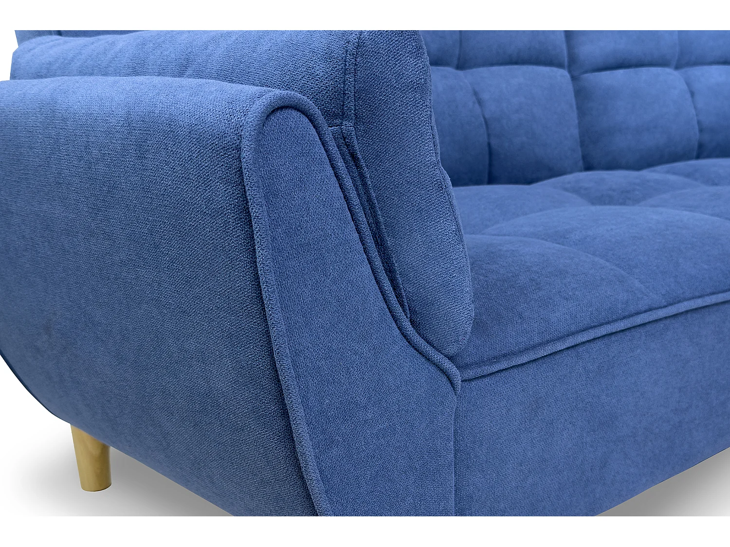 Divano letto clic clac in tessuto vellutato blu - Ambra piede legno naturale