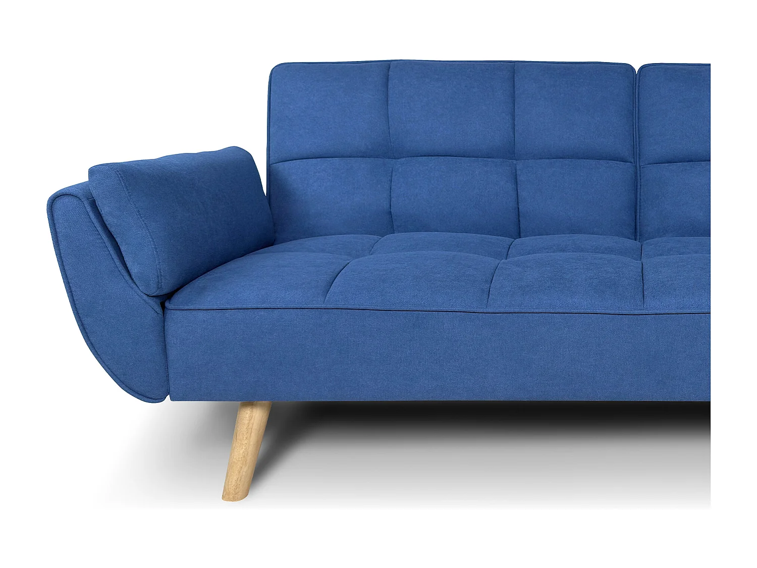 Divano letto clic clac in tessuto vellutato blu - Ambra piede legno naturale