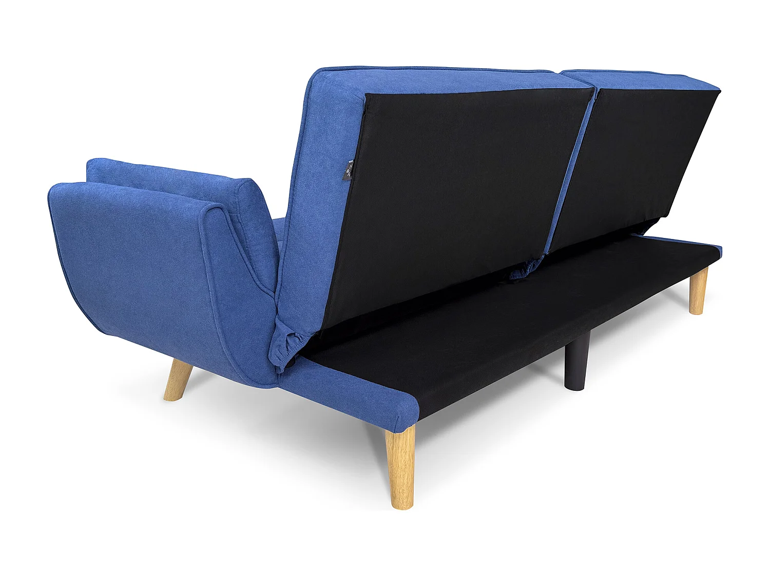 Divano letto clic clac in tessuto vellutato blu - Ambra piede legno naturale