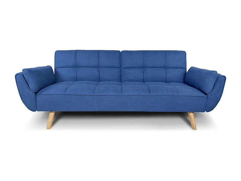 Divano letto clic clac in tessuto vellutato blu - Ambra piede legno naturale