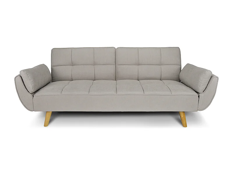 Divano letto clic clac in tessuto vellutato tortora - Ambra piede legno naturale