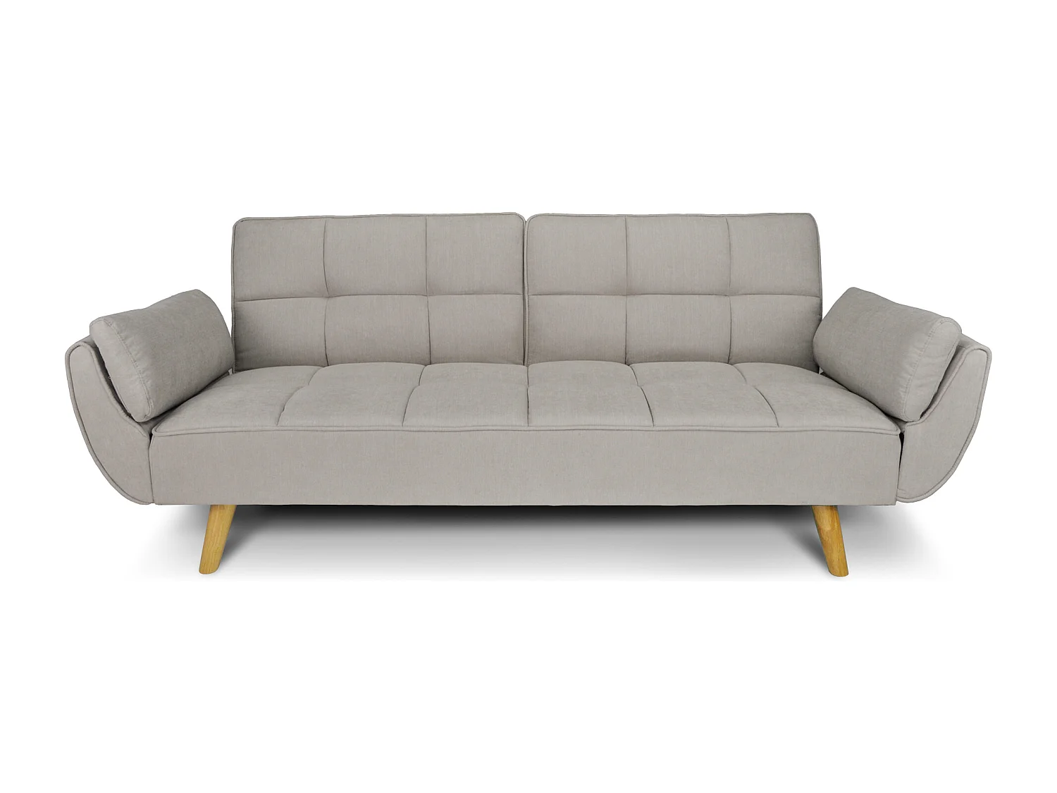 Divano letto clic clac in tessuto vellutato tortora - Ambra piede legno naturale