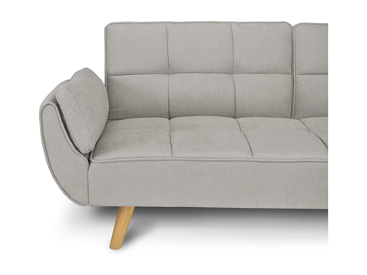 Divano letto clic clac in tessuto vellutato tortora - Ambra piede legno naturale