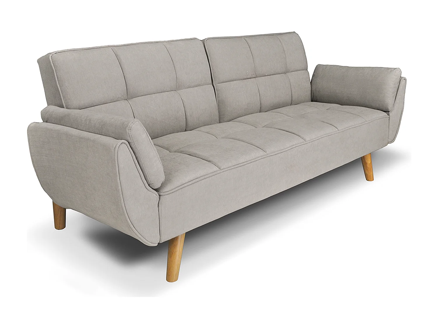 Divano letto clic clac in tessuto vellutato tortora - Ambra piede legno naturale