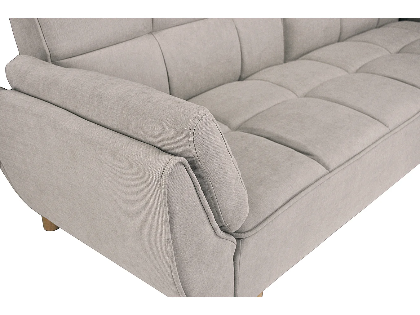 Divano letto clic clac in tessuto vellutato tortora - Ambra piede legno naturale