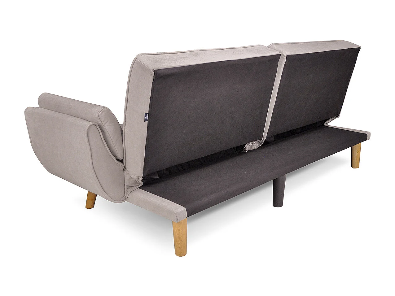 Divano letto clic clac in tessuto vellutato tortora - Ambra piede legno naturale