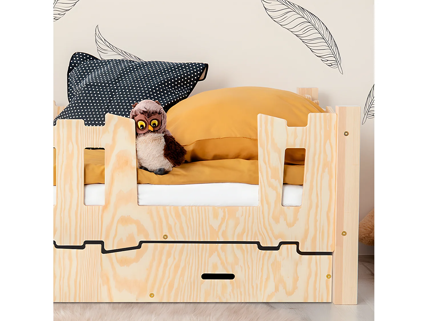 Cama 70x140 entrada direita incluindo base e gaveta Hans Wood