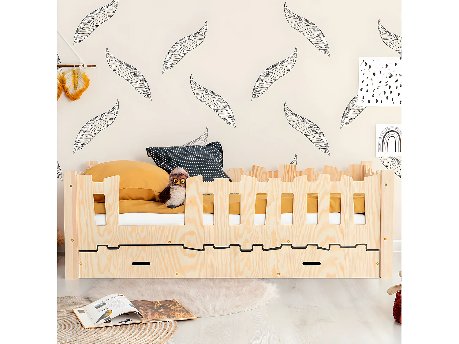 Cama de entrada esquerda 90x190 incluindo base e gaveta Hans Wood