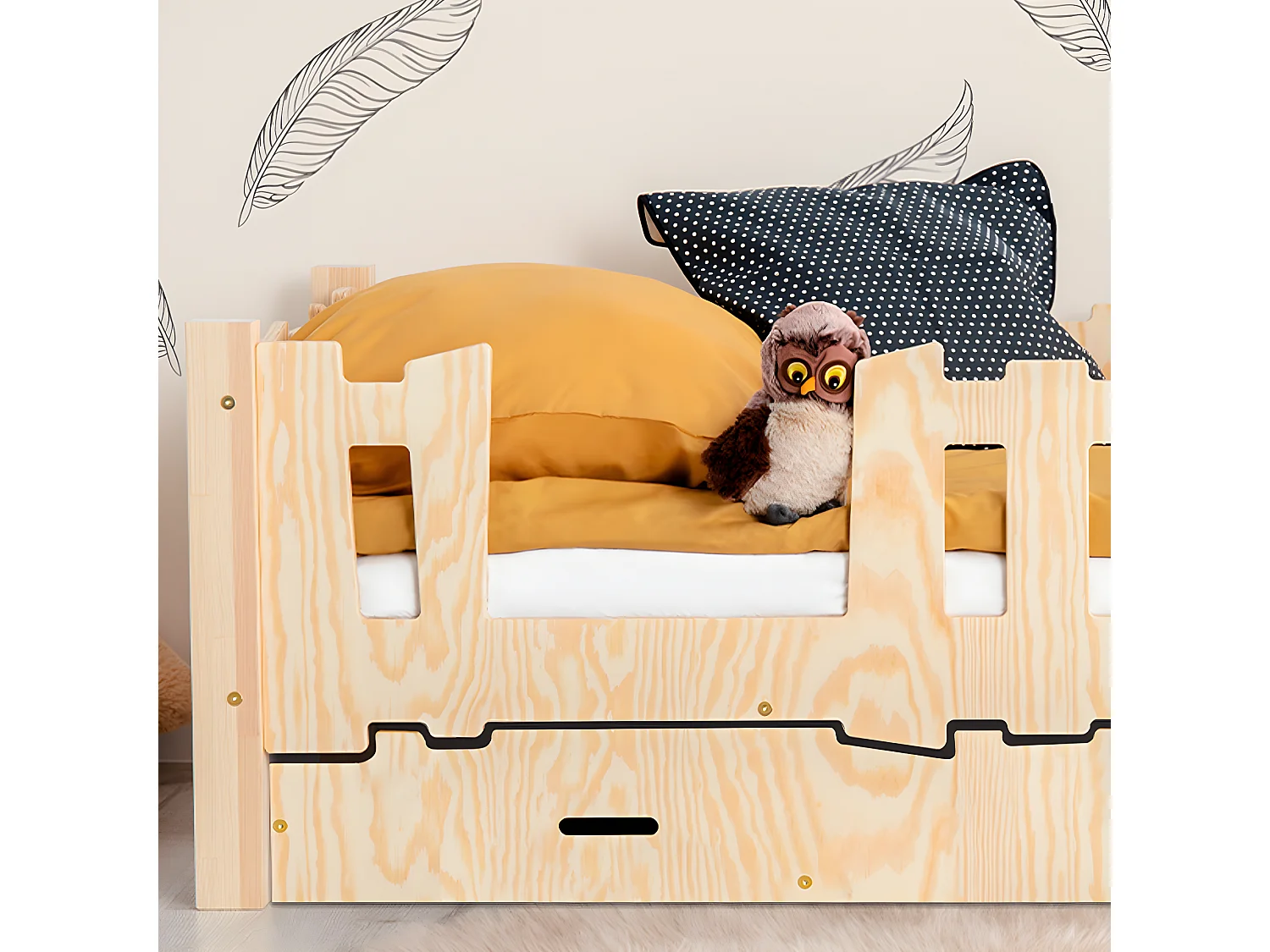 Cama de entrada esquerda 90x190 incluindo base e gaveta Hans Wood