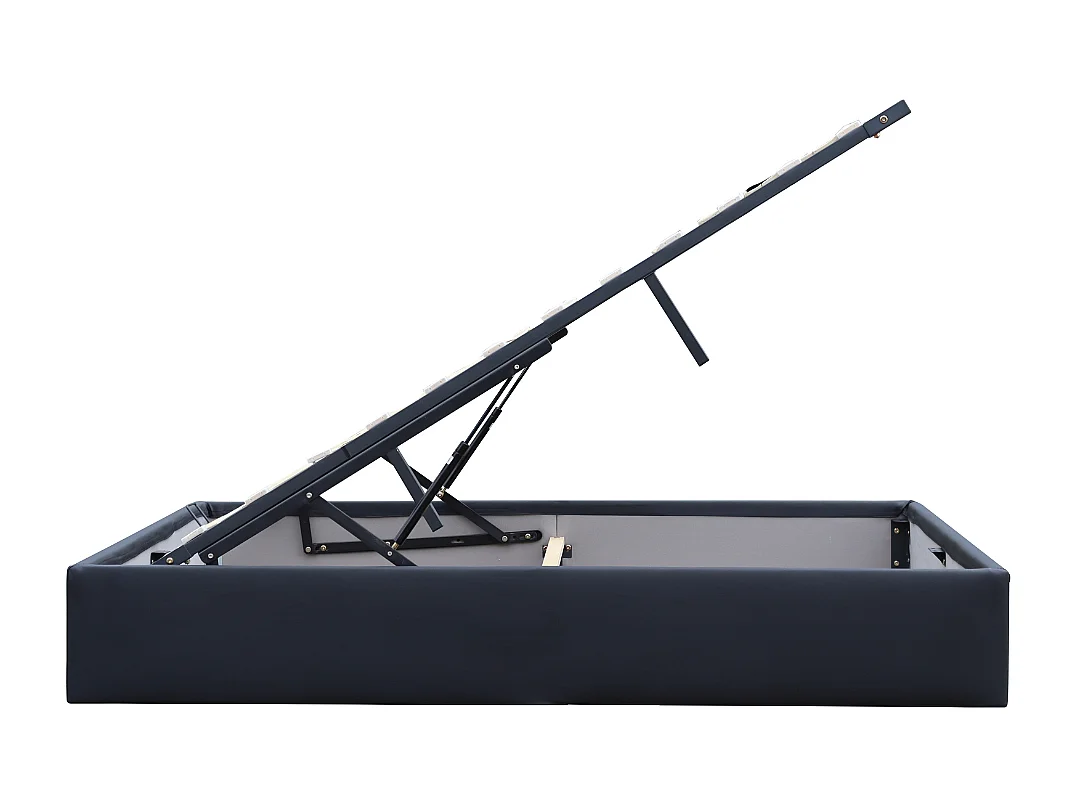 Lit coffre noir 140x190 cm avec 2 x 12 lattes - Montage rapide et entretien facile PVC simili