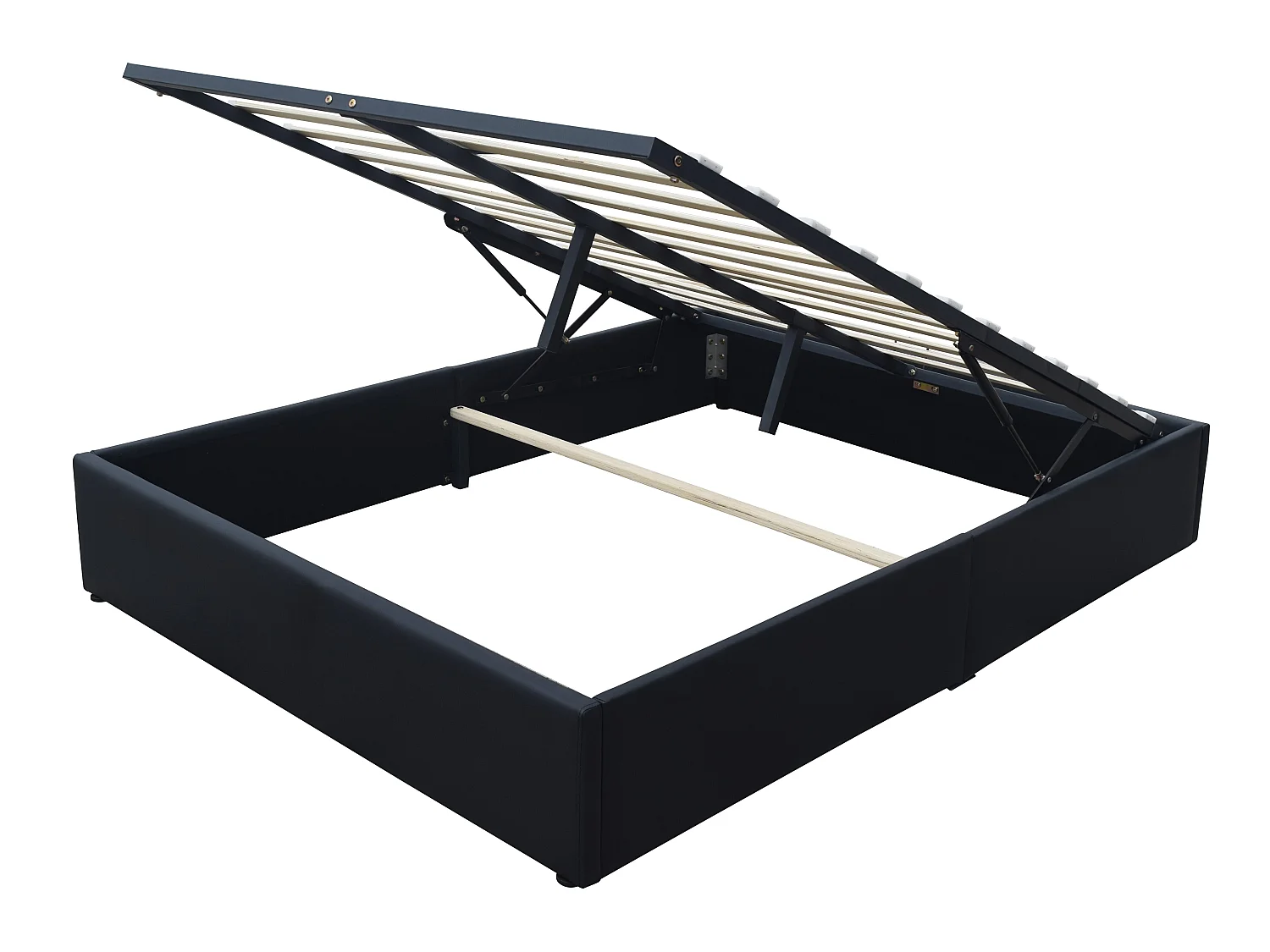 Lit Coffreur Noir Loris avec Pieds pour Matelas 140x200 cm - 2x14 Lattes - Montage Facile