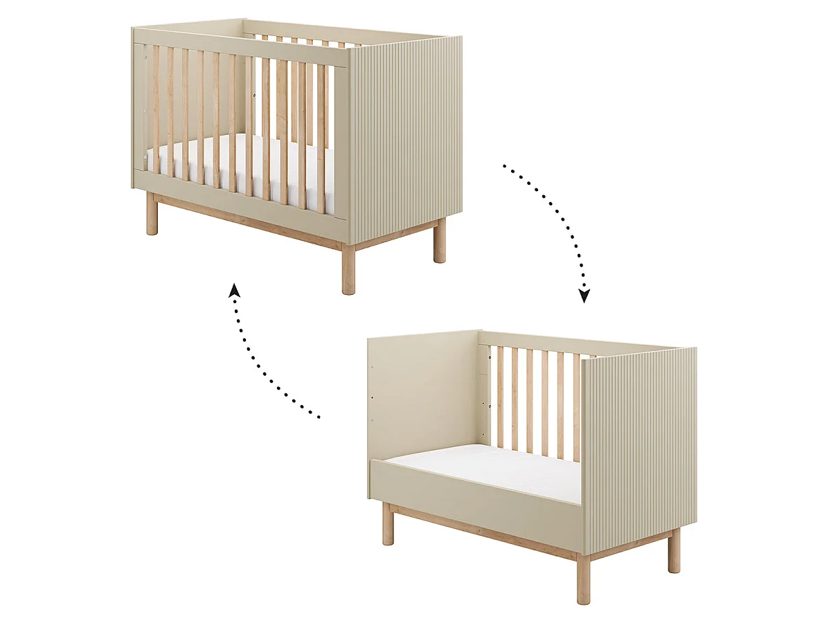 Chambre complète lit évolutif 60x120 commode à langer et armoire 3 portes Miloo Champagne