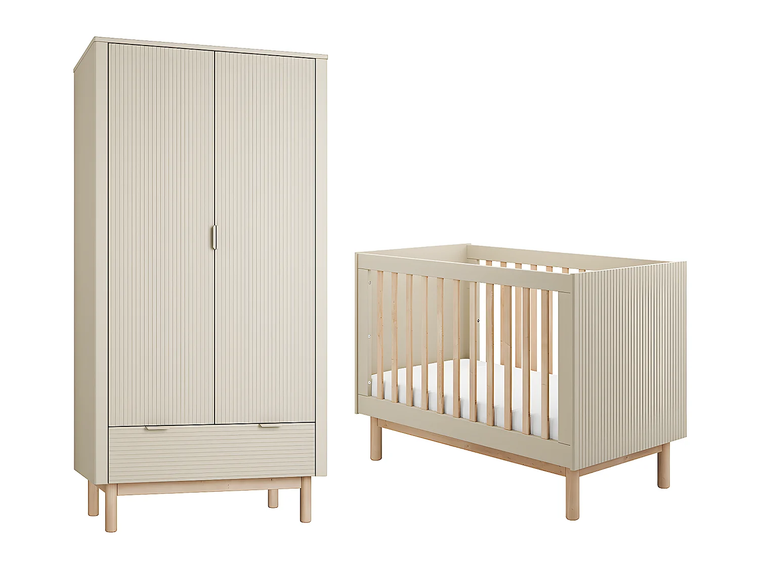Lit évolutif 60x120 et armoire 2 portes Miloo Champagne