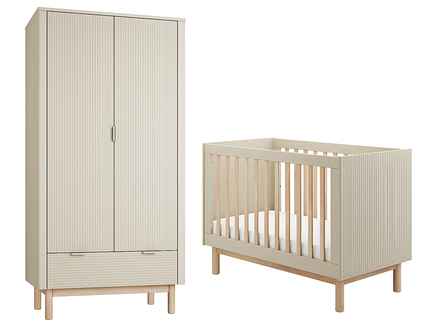 Lit évolutif 60x120 et armoire 2 portes Miloo Champagne