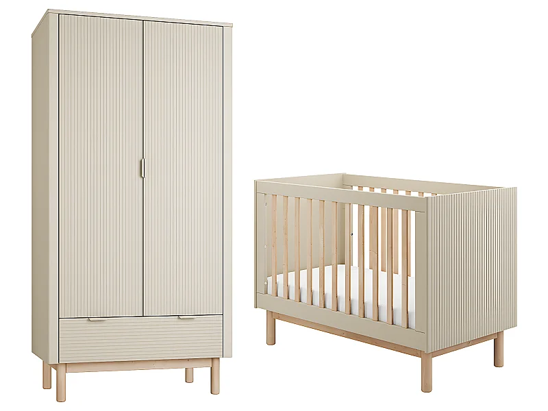 Lit évolutif 60x120 et armoire 2 portes Miloo Champagne